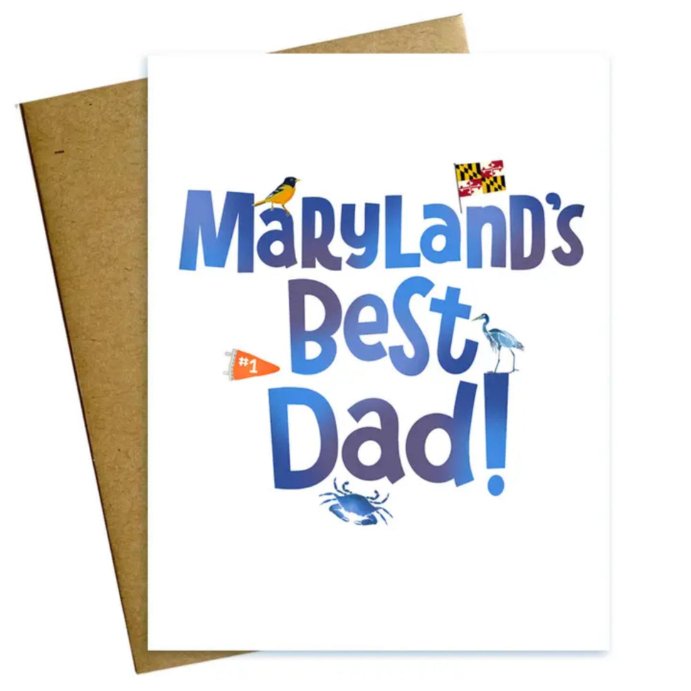 Greeting card with 'Maryland's Best Dad!' text and decorative elements on a white background.