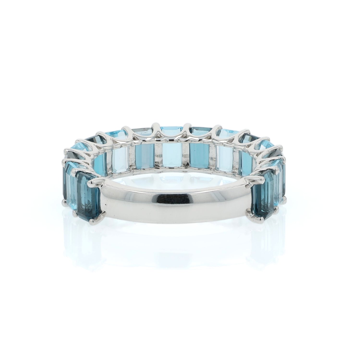 14k Gold Alternating Emerald Cut Blue Topaz 3/4 Way Band