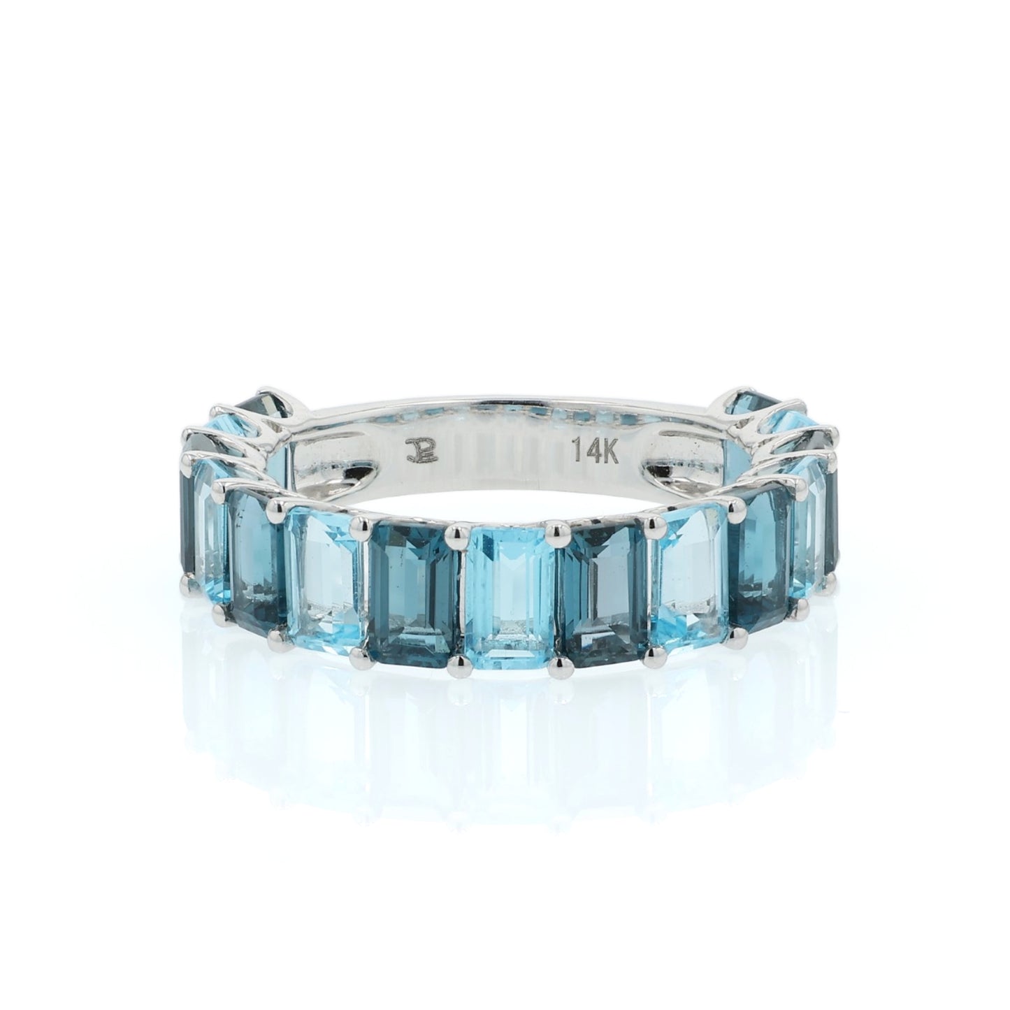 14k Gold Alternating Emerald Cut Blue Topaz 3/4 Way Band