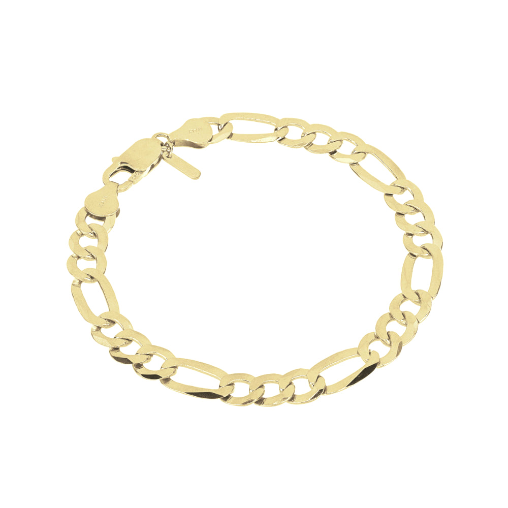 Gold figaro link chain bracelet on a white background
