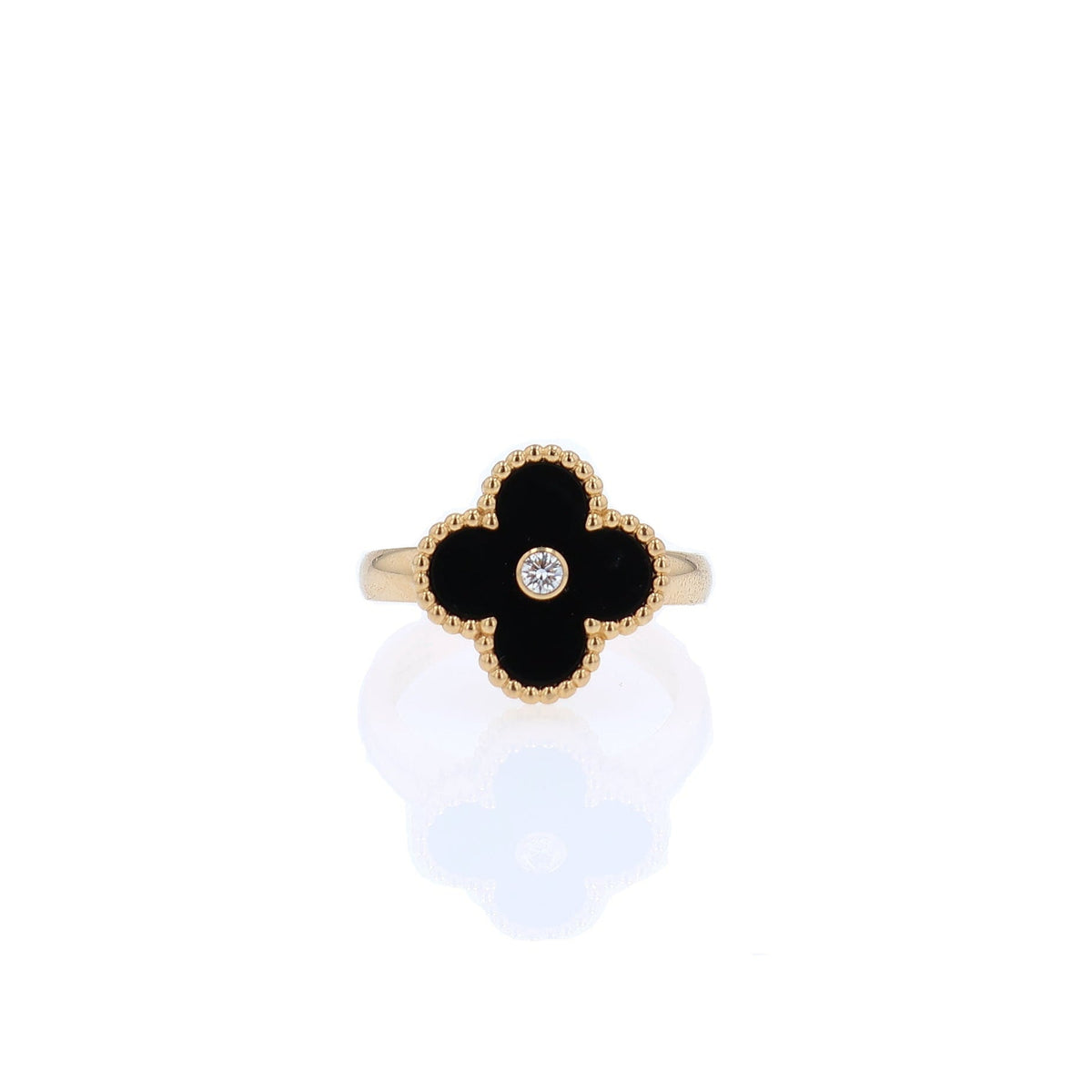 Estate Van Cleef & Arpels 18k Yellow Gold Onyx and Diamond Ring W/Box & COA