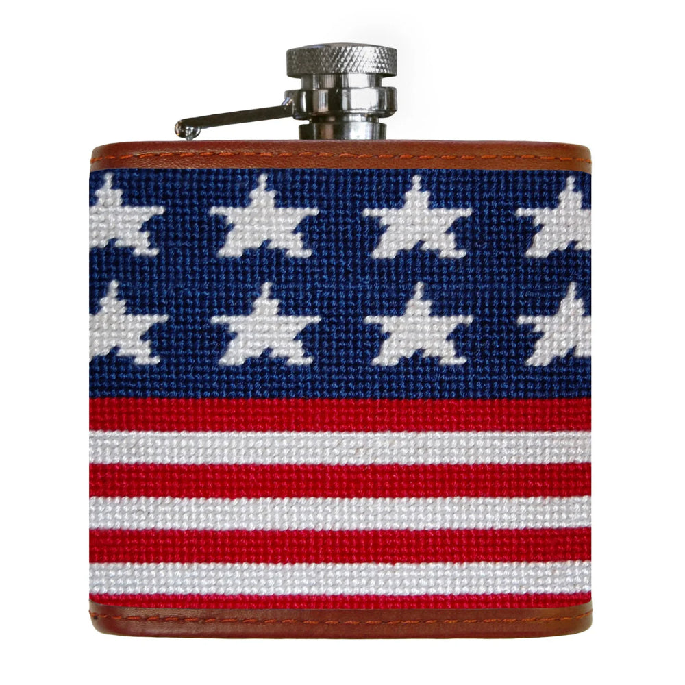 Flask with American flag pattern on a white background