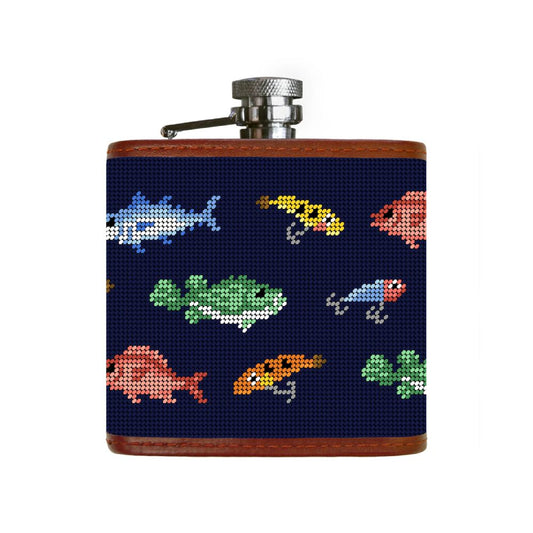 Smathers & Branson Fish and Tackle Pattern Flask (Dark Navy)