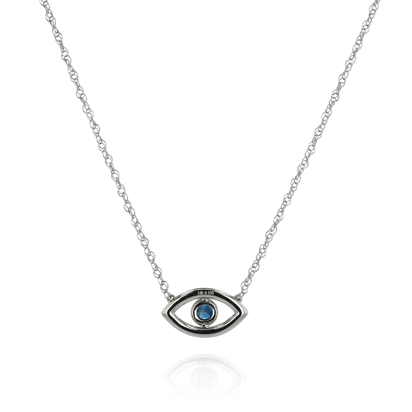 14k White Gold 18" Evil Eye Sapphire and Diamond Pendant Necklace
