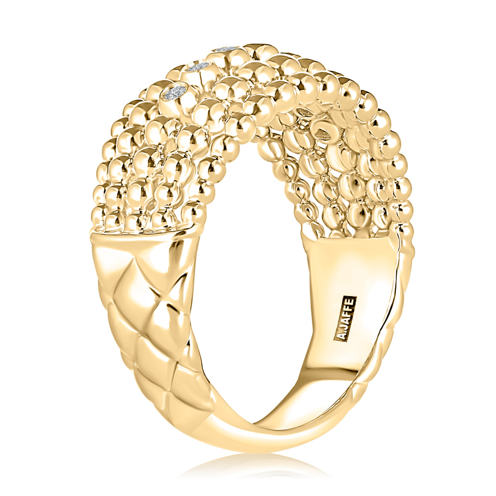 A. Jaffe 14k Yellow Gold 5 Row Beaded Domed Diamond Band