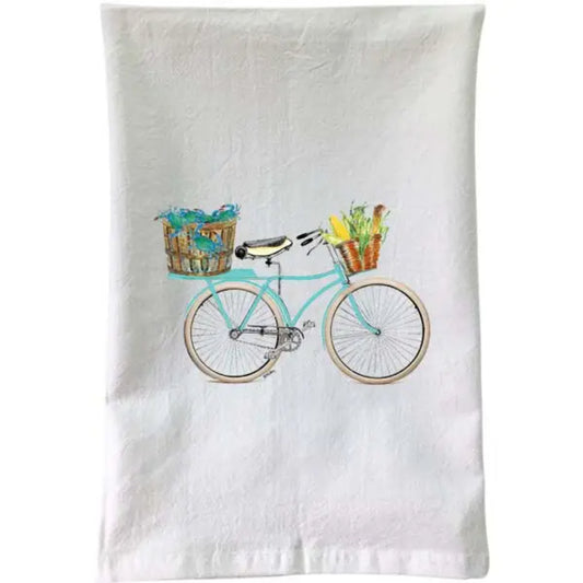 B McVan Designs Teal Bike Crabs & Corn Flour Sack Towel