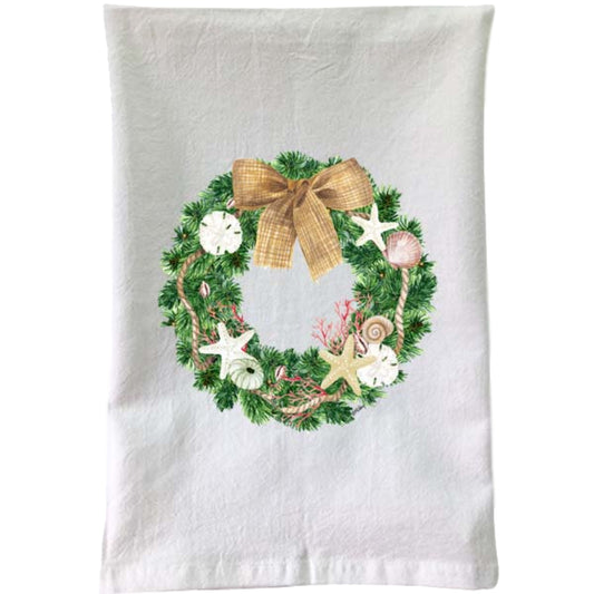 Christmas - Coastal Wreath Flour Sack Towel
