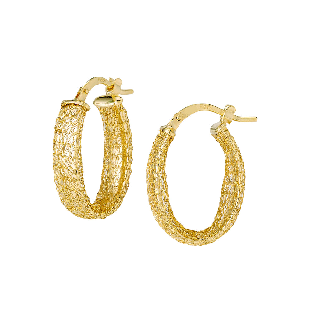 14k Gold Braided Mesh Oval Hoop Earrings