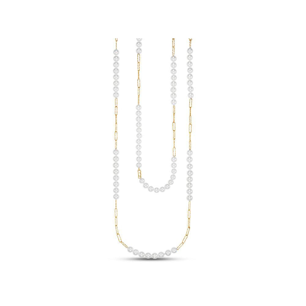 Mastoloni 14k Gold Pearl Necklace with Textured Links