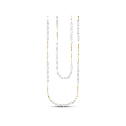 Mastoloni 14k Gold Pearl Necklace with Textured Links