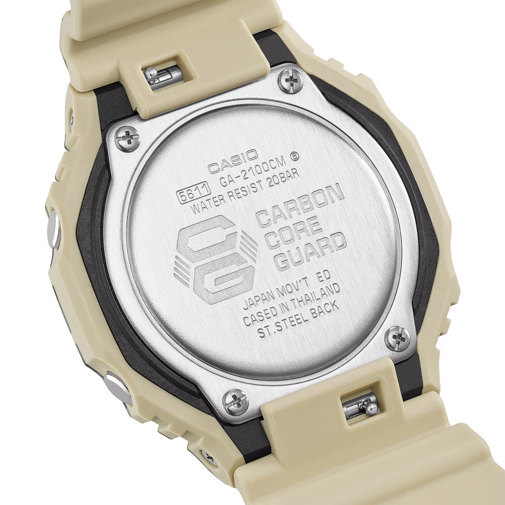 Back view of a Casio watch with 'Carbon Core Guard' text on a white background