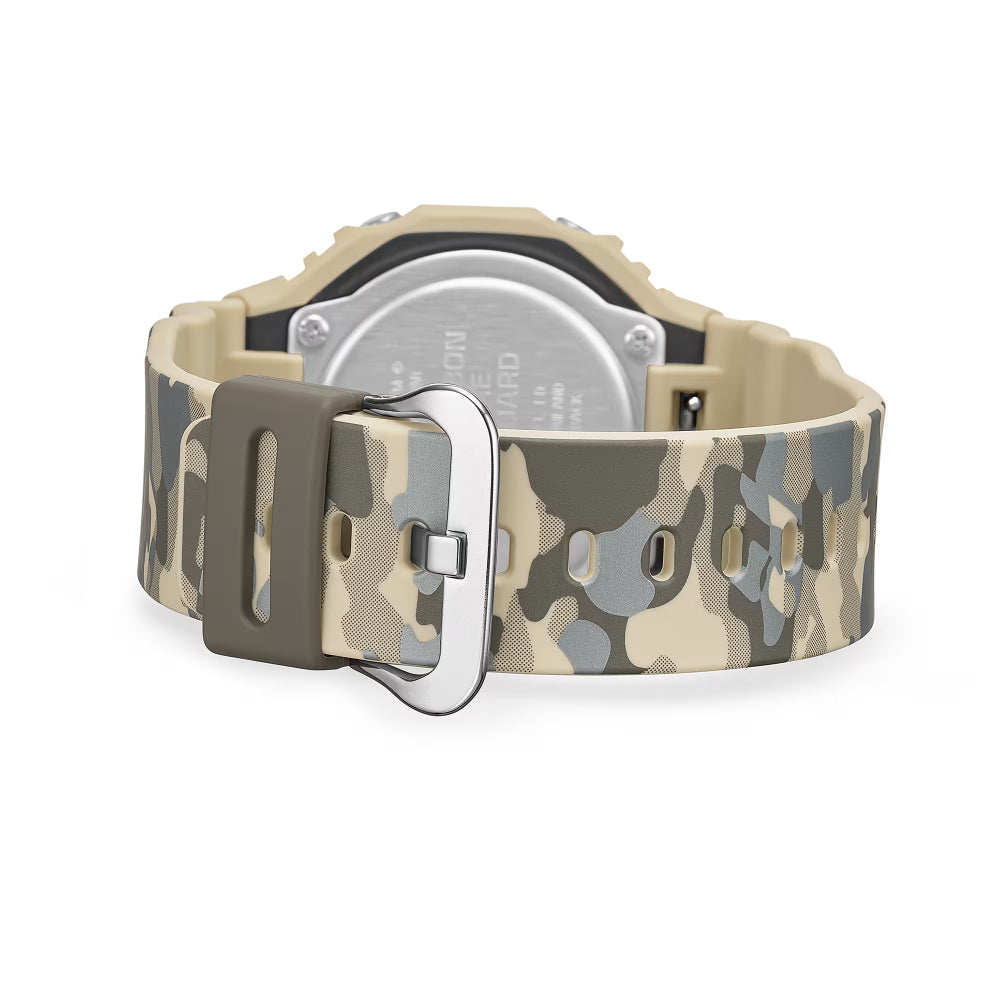 Camouflage-patterned watch band on a white background