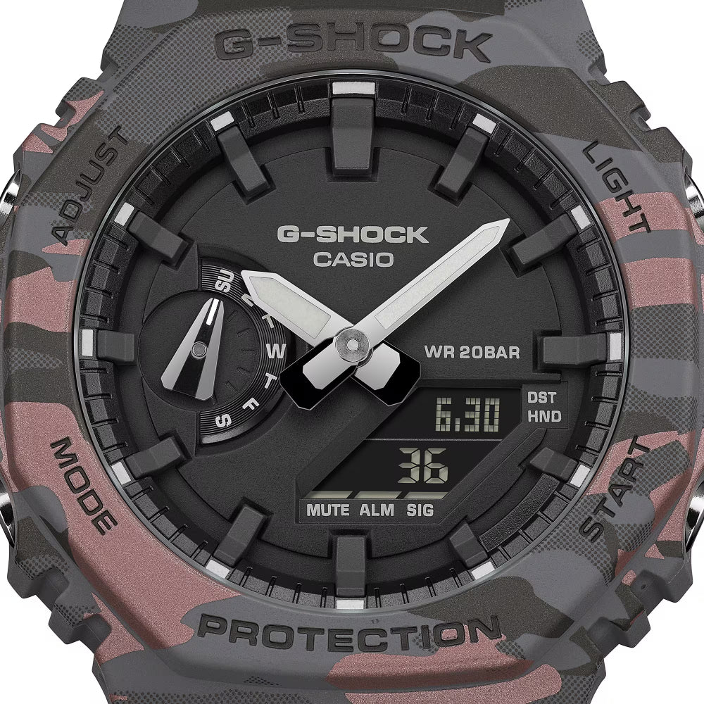 G-Shock Casio watch with camouflage pattern on a white background
