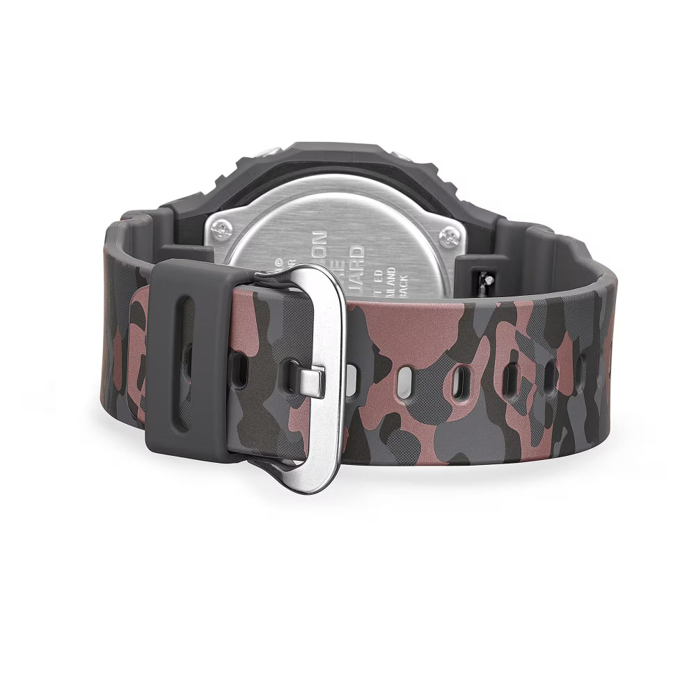 Camouflage-patterned watch band on a white background