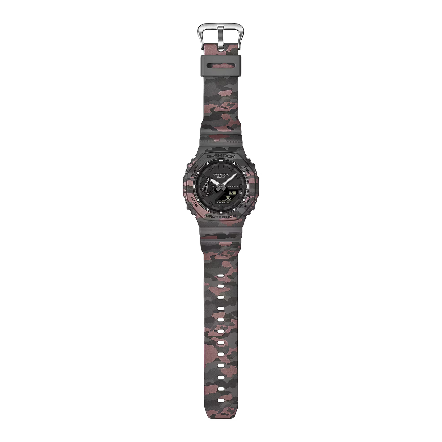 Watch with a camouflage strap on a white background