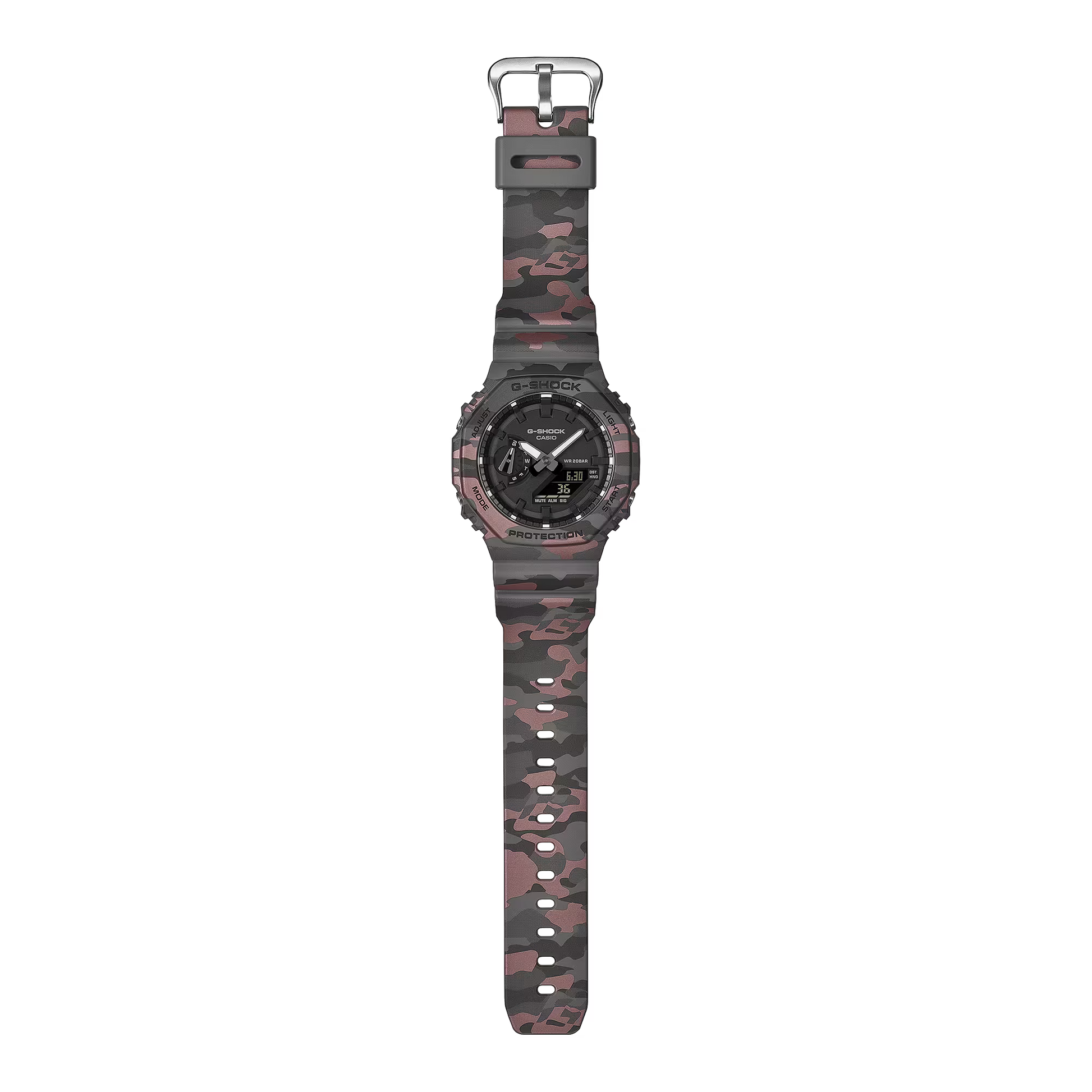 Watch with a camouflage strap on a white background