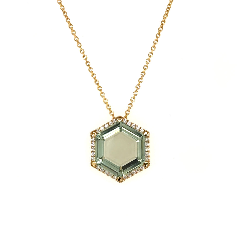 Lisa Nik 18k Green Quartz and Diamond Pendant Necklace