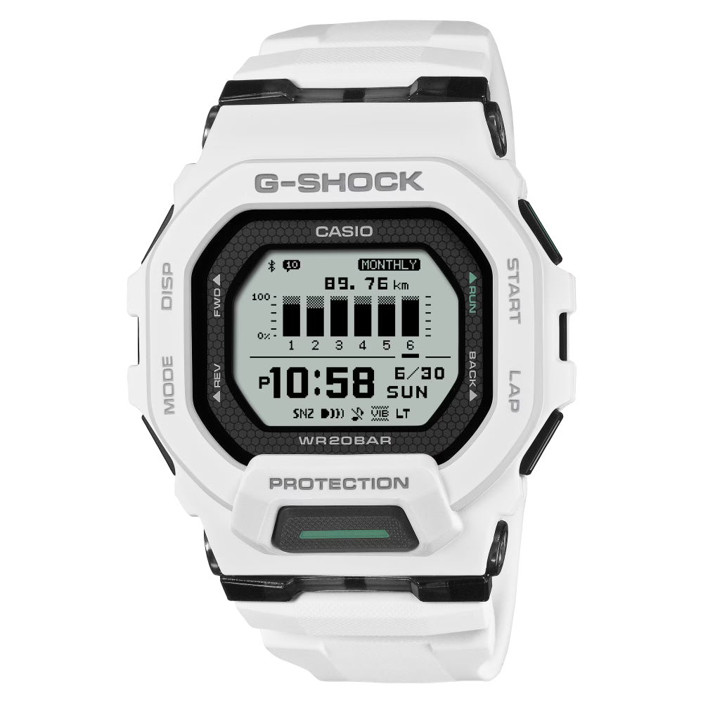 White G-Shock Casio digital watch on a transparent background