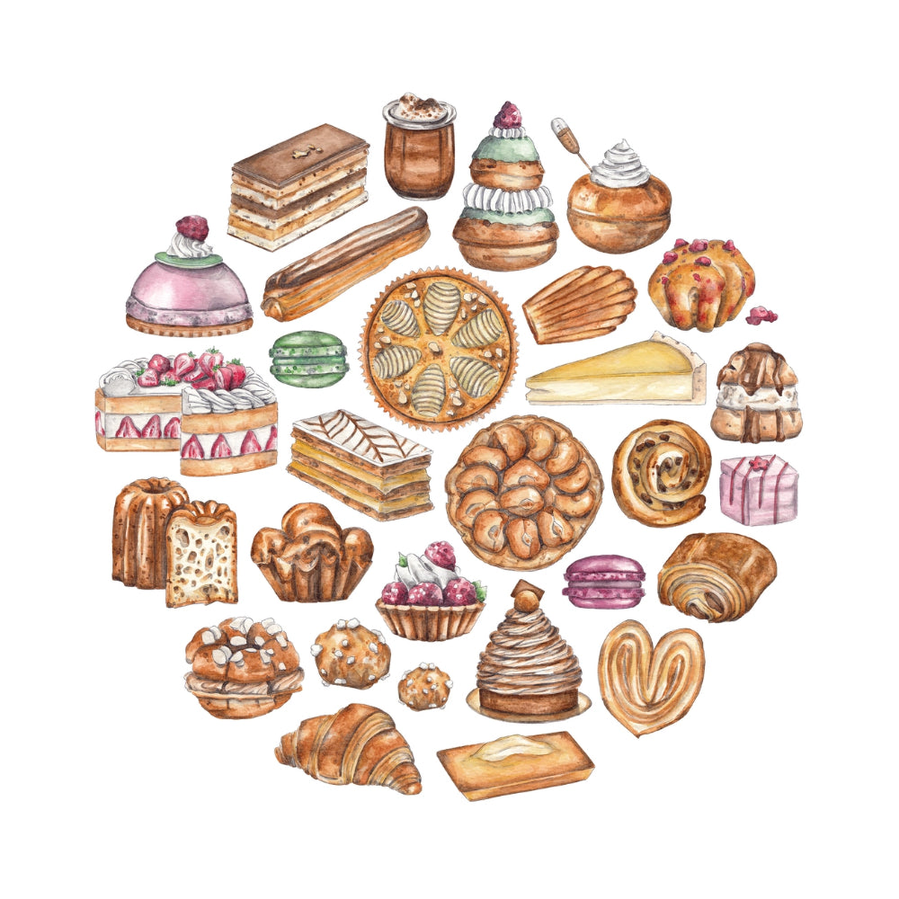 French Pastries Watercolor Blank Notecard