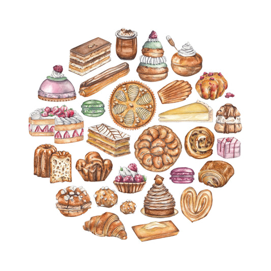 French Pastries Watercolor Blank Notecard