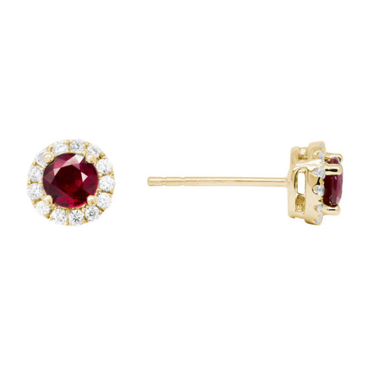 14k Gold Ruby and Diamond Stud Earrings