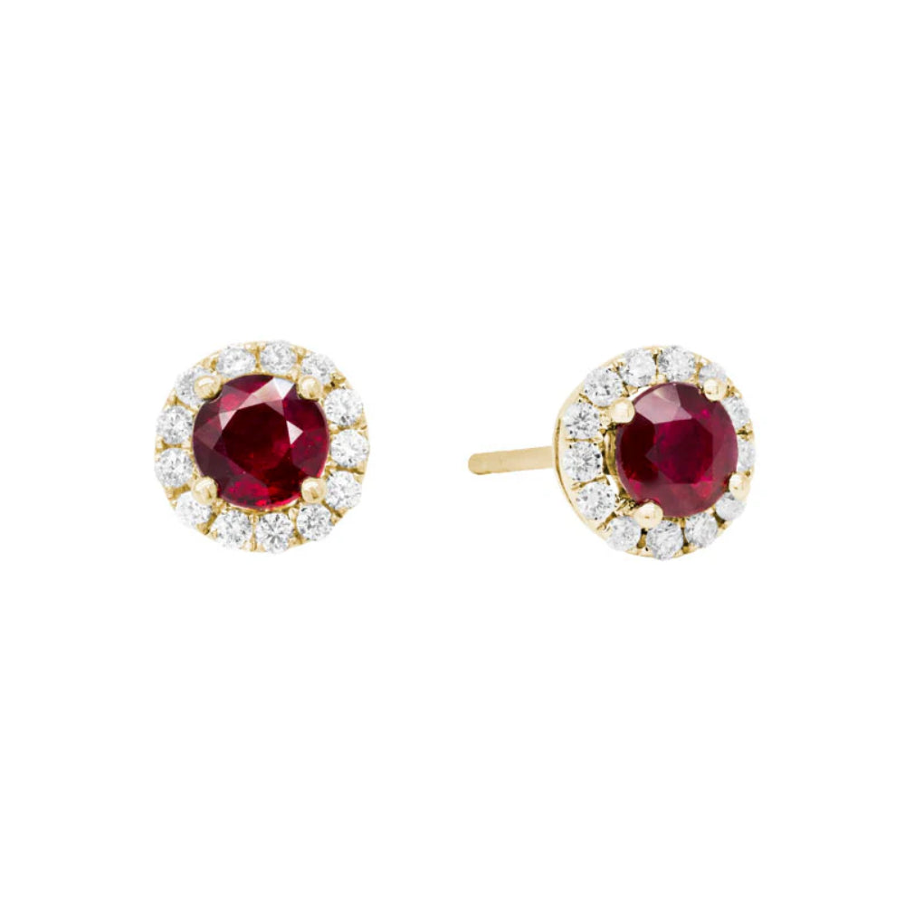 14k Gold Ruby and Diamond Stud Earrings