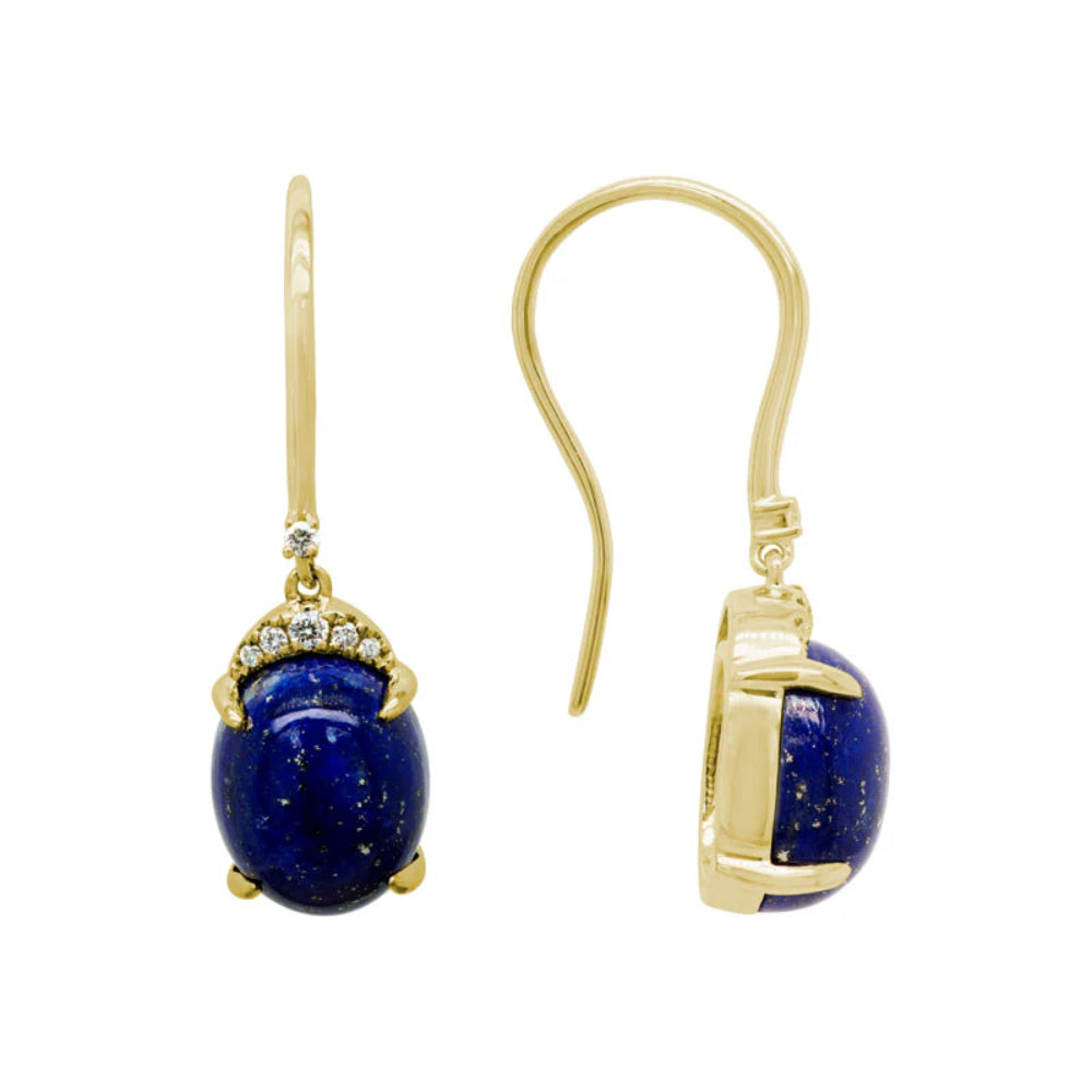 14k Cabochon Lapis Drop Earrings