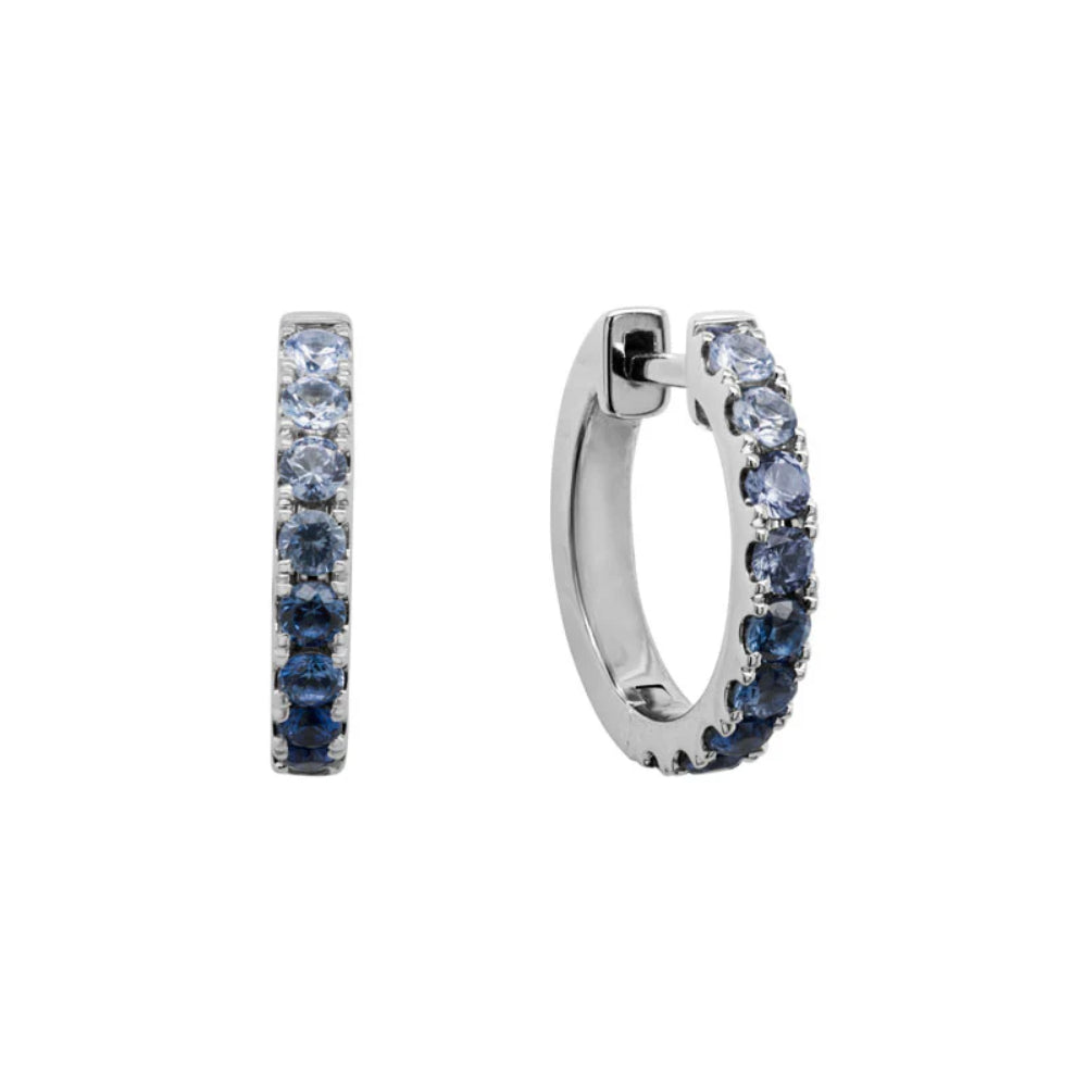 14k Multi-Colored Blue Sapphire Hoop Earrings