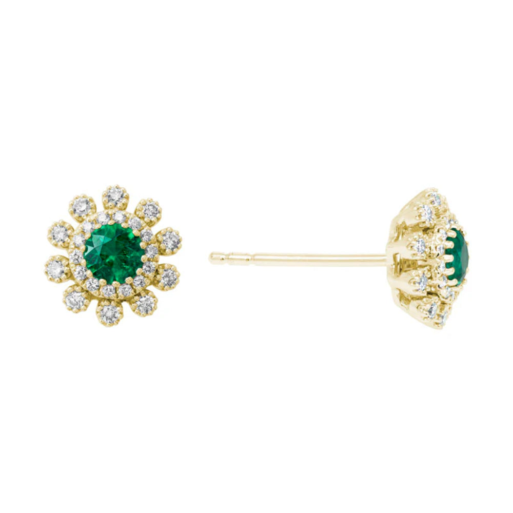 14k Diamond and Emerald Stud Earrings