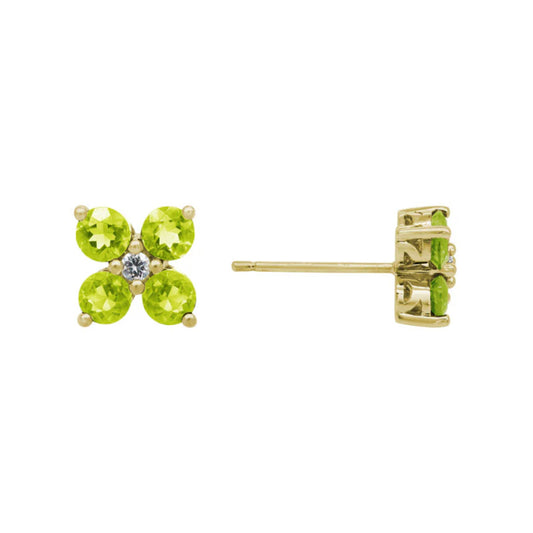 14k Peridot Four-Petal Flower Stud Earrings