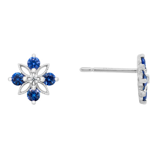 14k Gold Sapphire and Diamond Stud Earrings