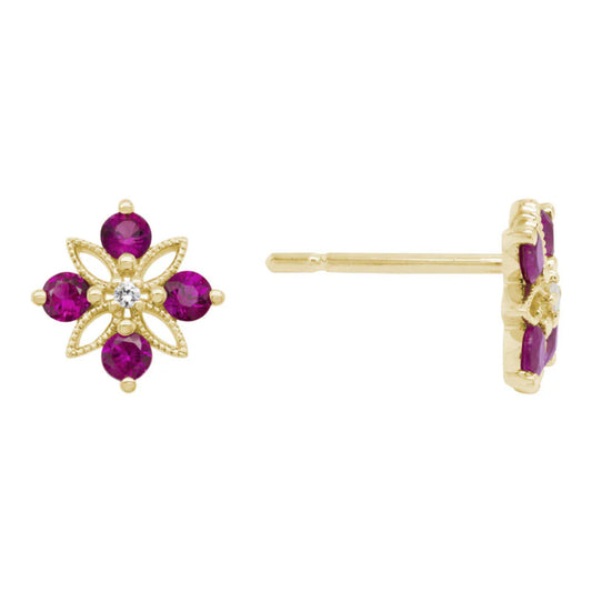 14k Gold Ruby & Diamond Stud Earrings