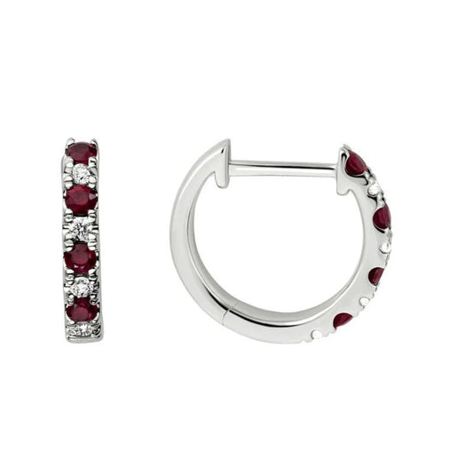 14k Ruby and Diamond Huggie Hoop Earrings