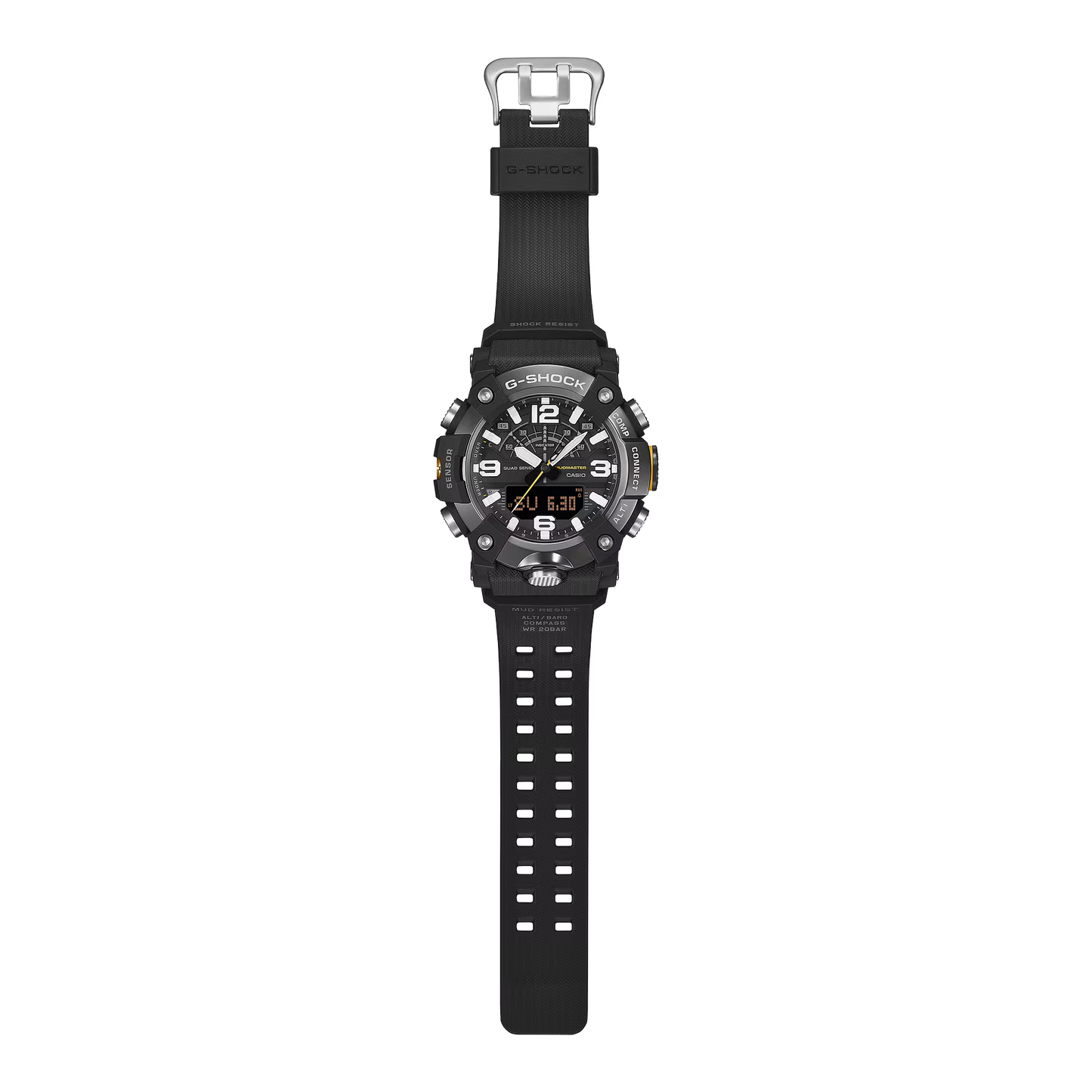 Black G-Shock watch on a white background