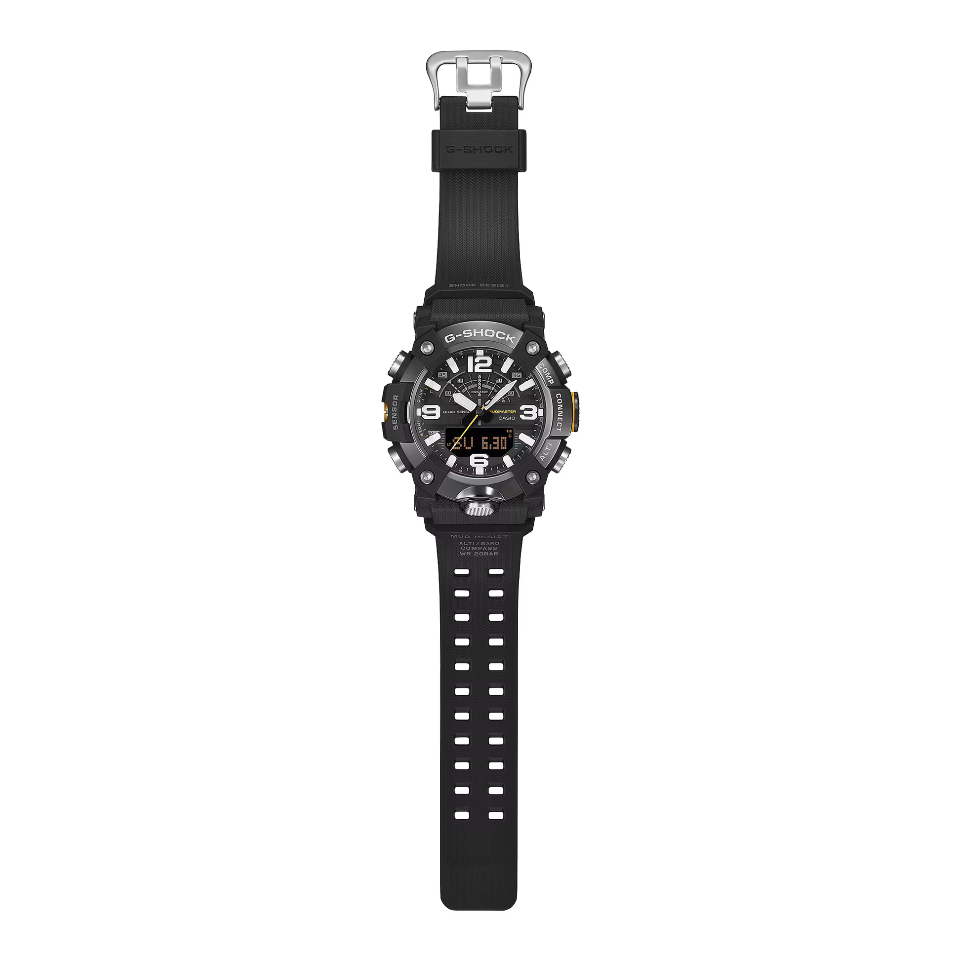 Black G-Shock watch on a white background