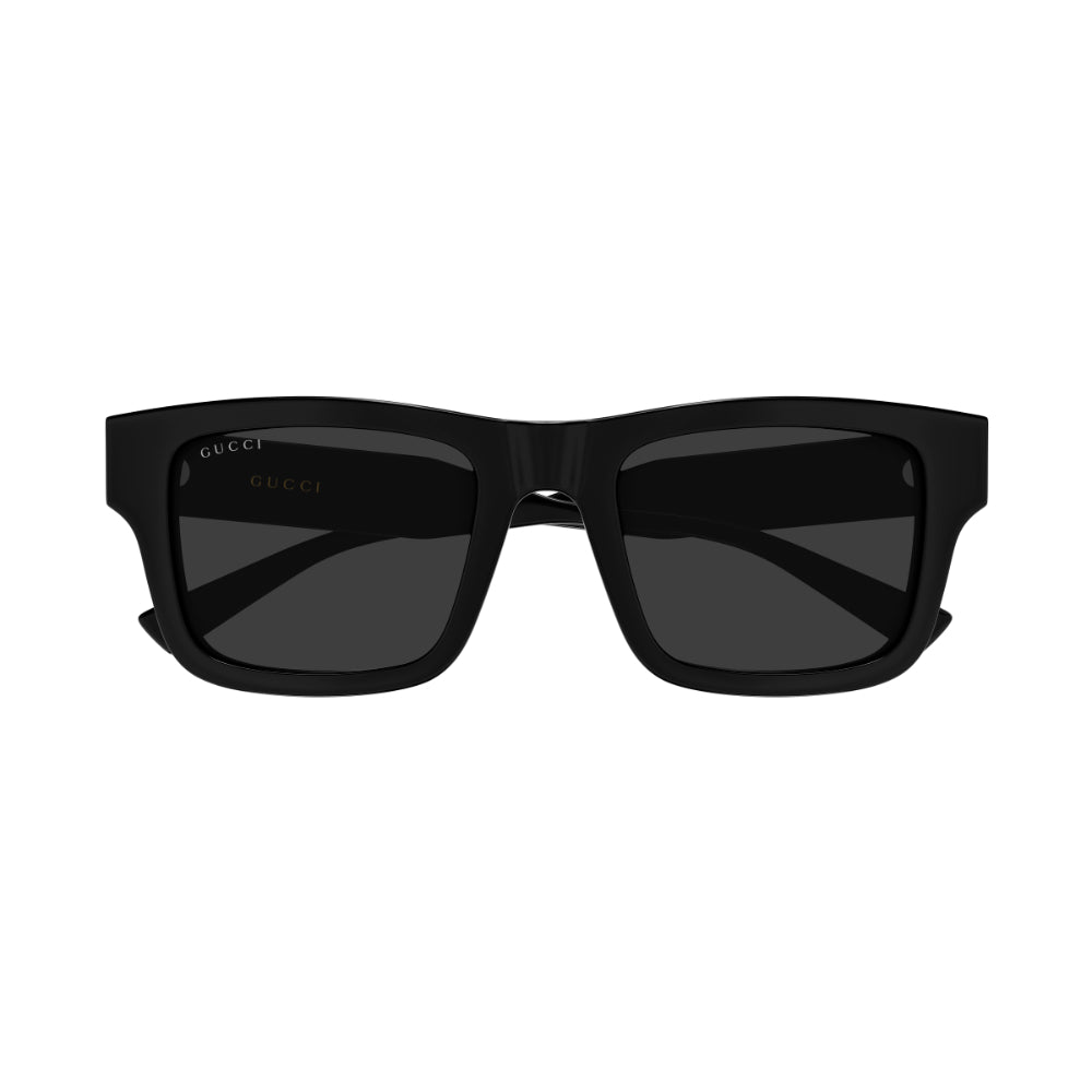 Black sunglasses with a Gucci logo on a white background
