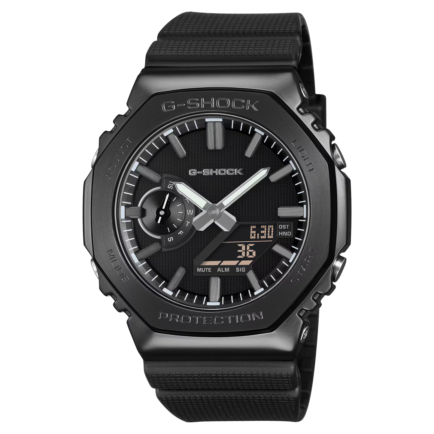 Black G-Shock watch on a white background