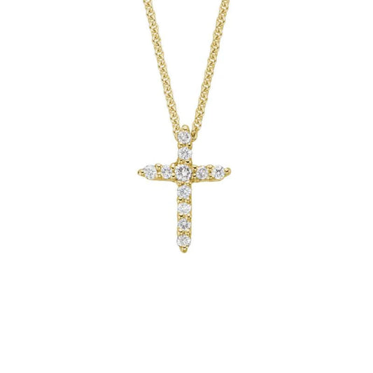 14k Gold Tiny Diamond Cross Pendant Necklace
