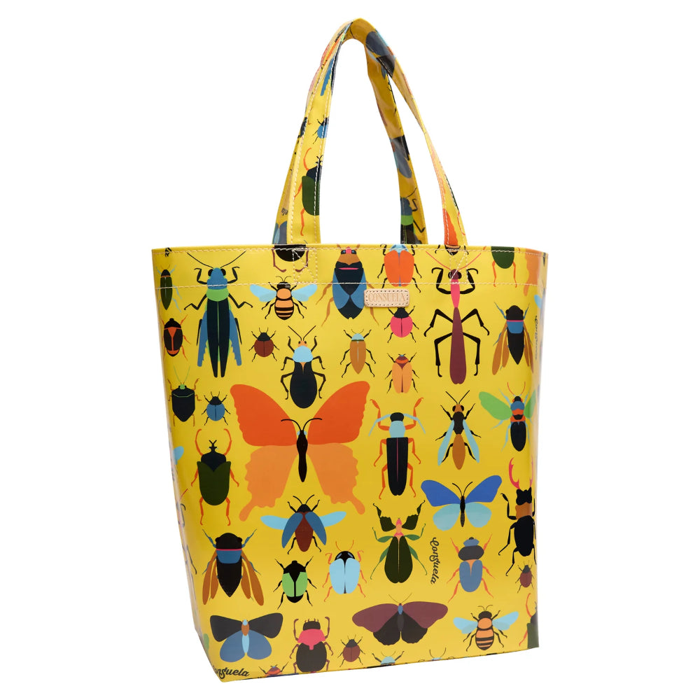 Tote bag with insect pattern on a yellow background