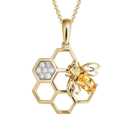 14k Bee & Honeycomb Pendant Necklace