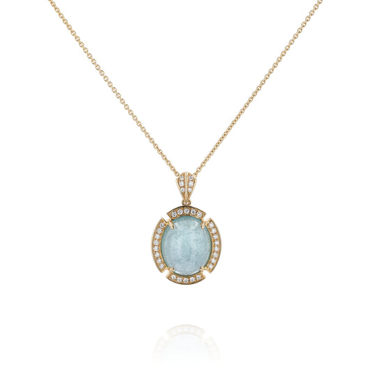 14k Yellow Gold Blue Tourmaline and Diamond Pendant Necklace