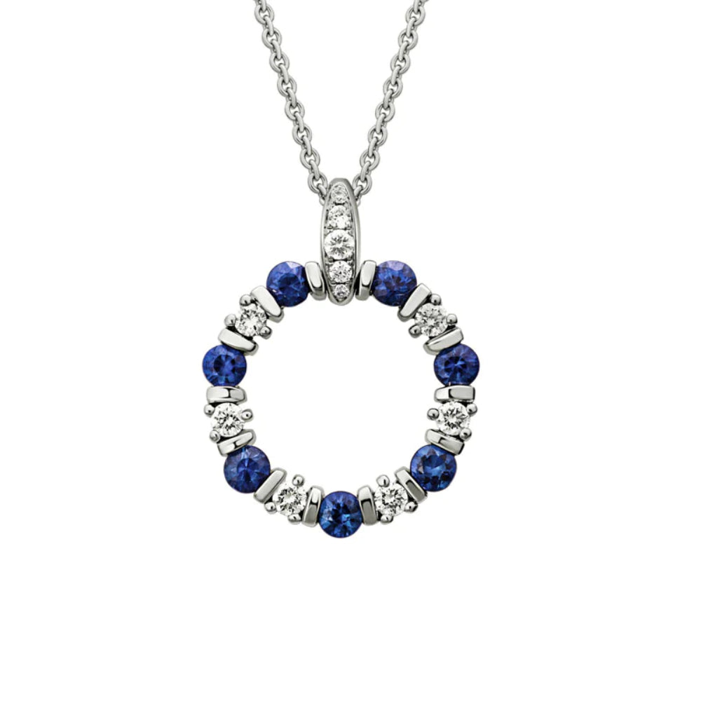 14k Sapphire and Diamond Circle Pendant