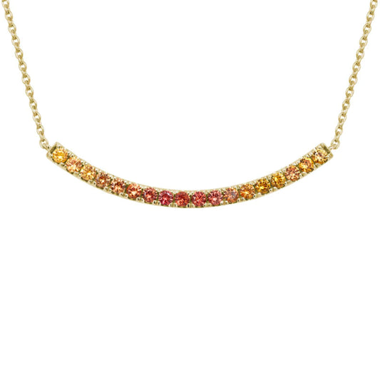 14k Multi Sapphire Curve Bar Pendant Necklace