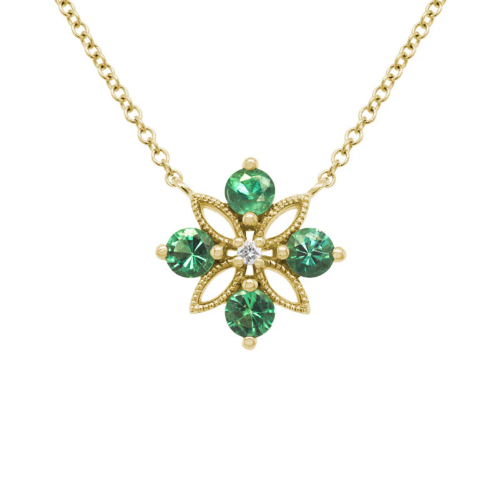 14k Gold Emerald and Diamond Pendant Necklace