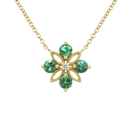14k Gold Emerald and Diamond Pendant Necklace