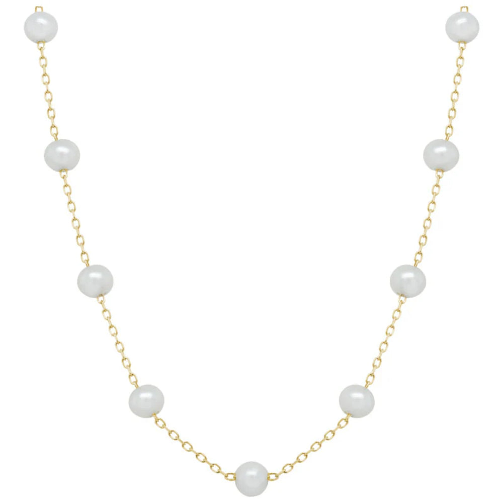 14k Gold Pearl Station Necklace
