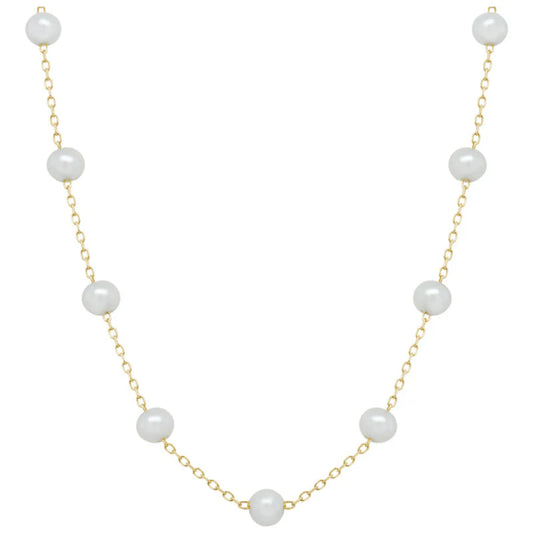 14k Gold Pearl Station Necklace