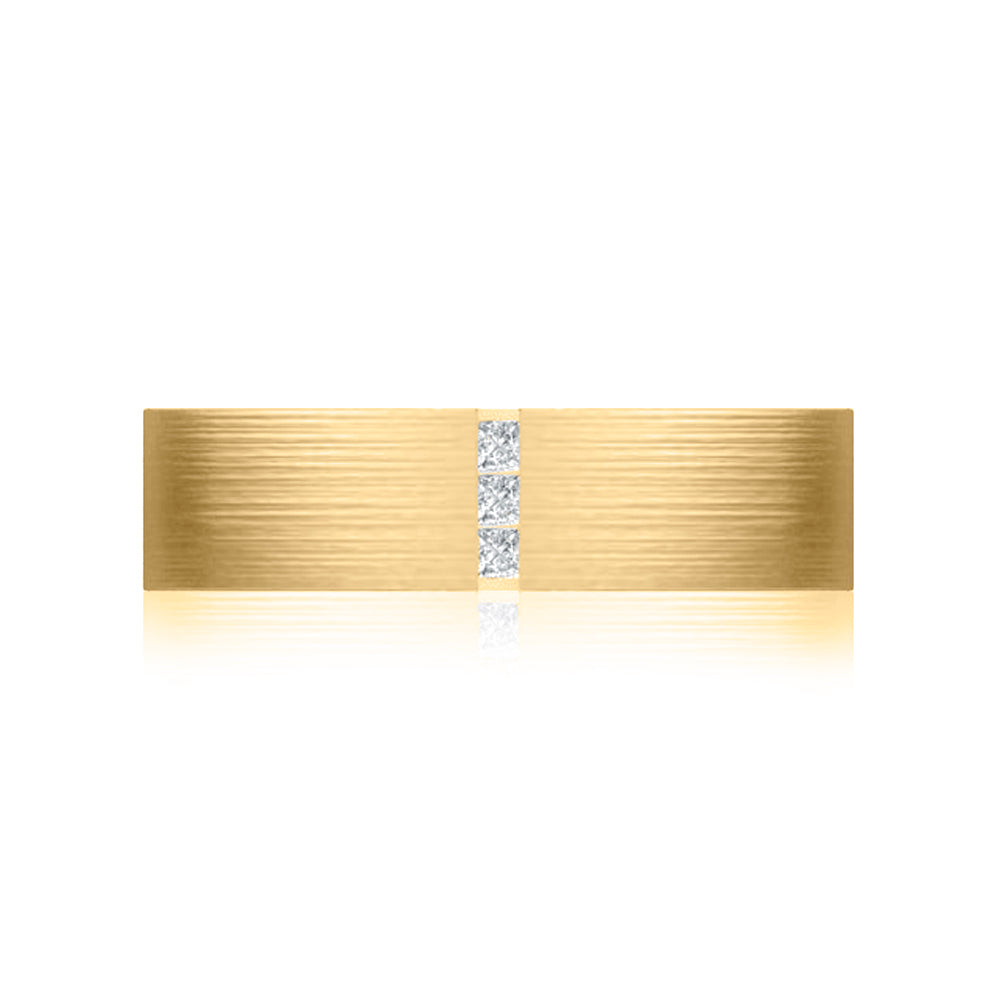 A. Jaffe 14k Yellow Gold Gents Satin Finish Single Row Diamond Wedding Band