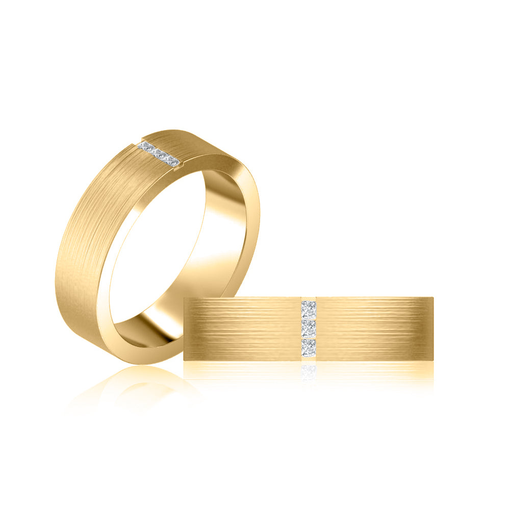 A. Jaffe 14k Yellow Gold Gents Satin Finish Single Row Diamond Wedding Band