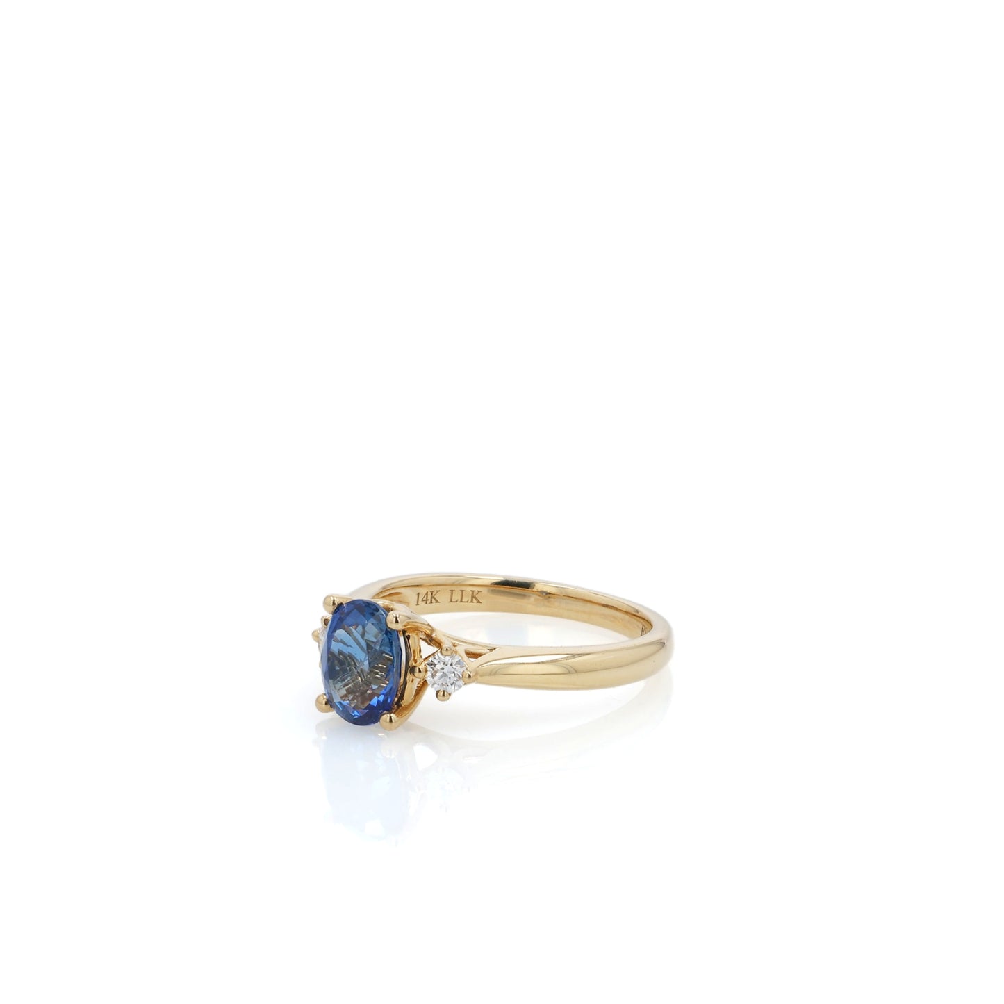 14k Yellow Gold 1.67ct Oval Sapphire and Diamond Three Stone Ring